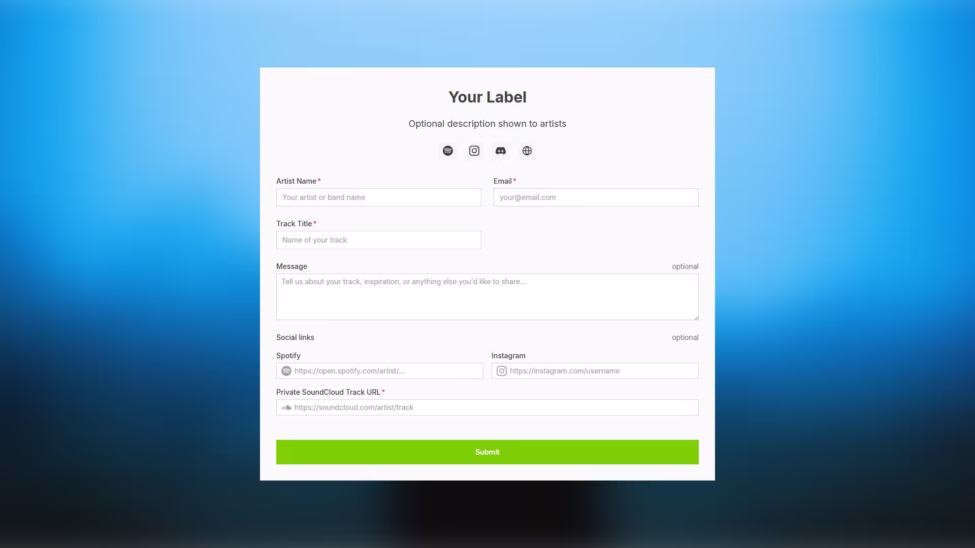 Branded demo submission portal