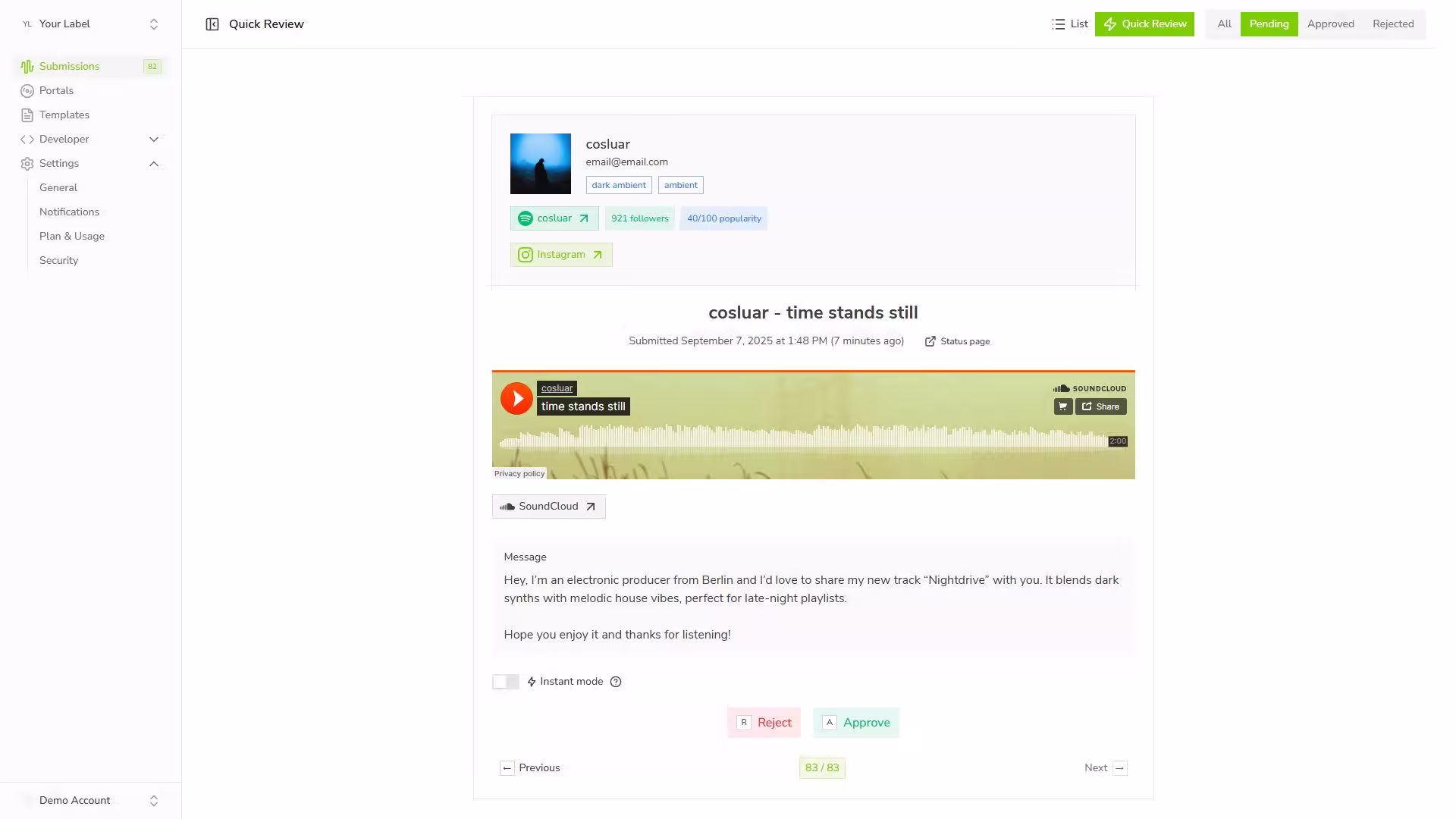Contract handoff from demo review panel