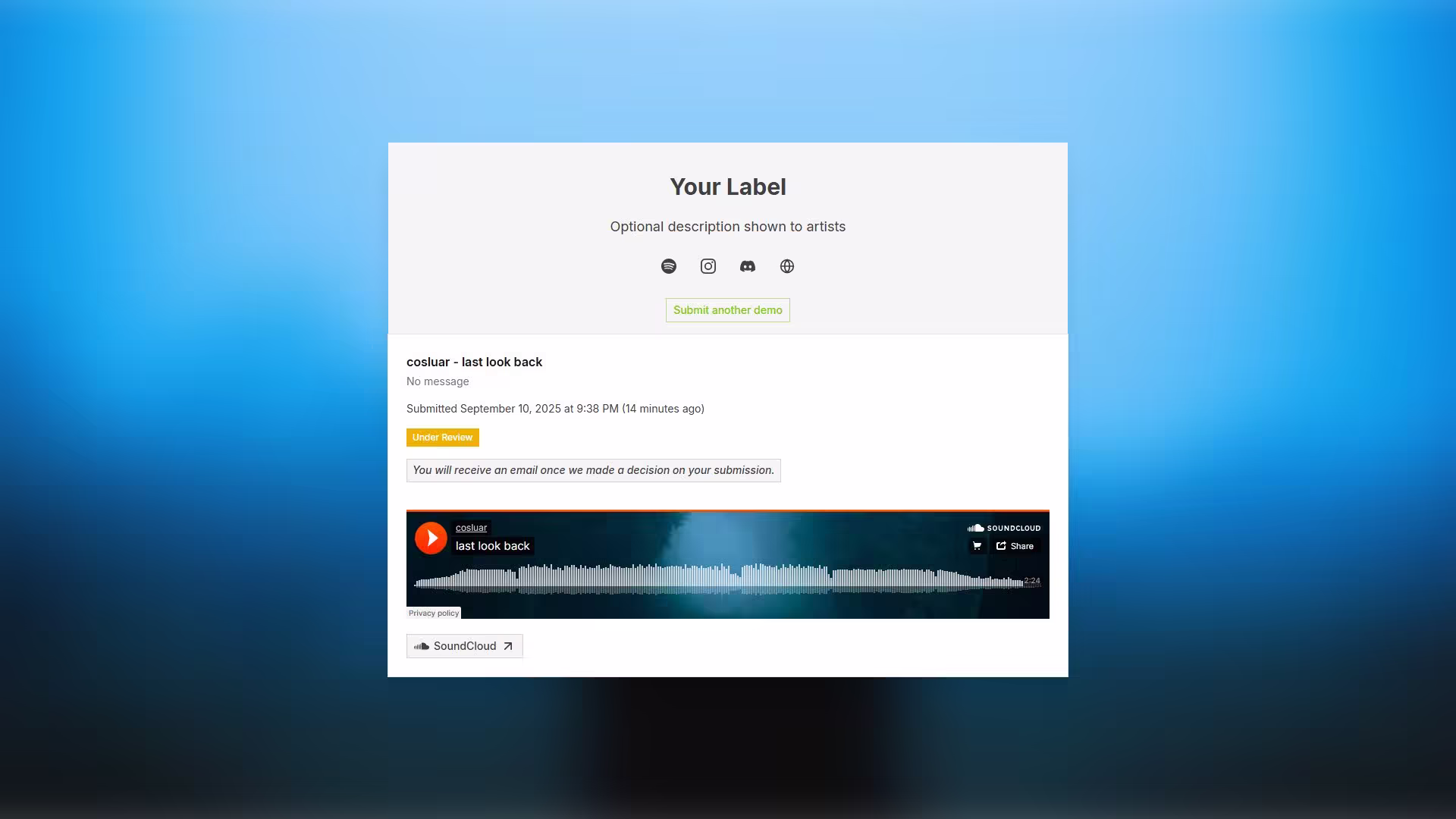 Artist-facing submission status page